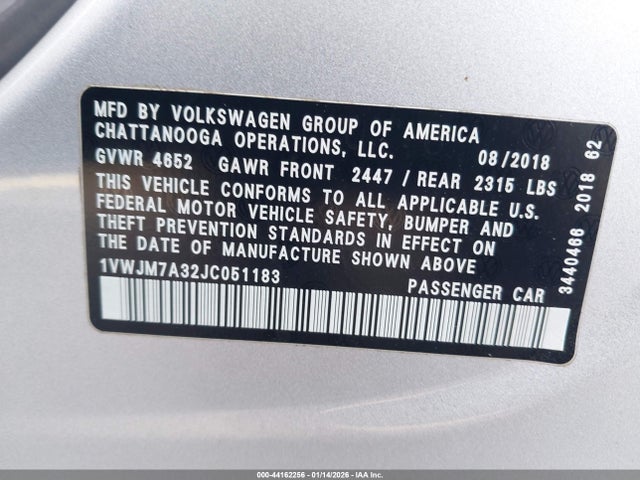 Продаж на аукціоні авто 2018 Volkswagen Passat 3.6l V6 Gt, vin: 1VWJM7A32JC051183, номер лоту: 44162256