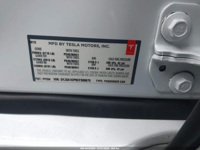 2012 TESLA MODEL S 5YJSA1DP0CFS00675 Photo 8