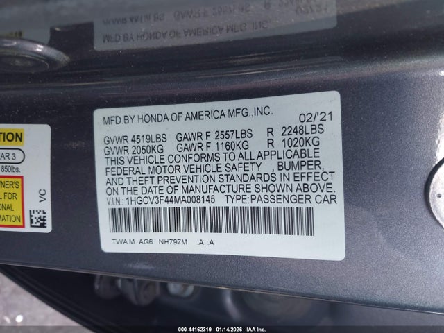 1HGCV3F44MA008145 Honda Accord Hybrid Ex