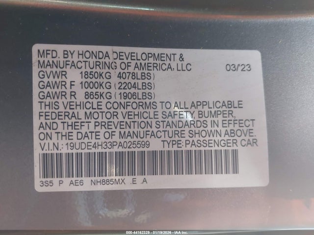 2023 Acura Integra A-spec მანქანა იყიდება აუქციონზე, vin: 19UDE4H33PA025599, აუქციონის ნომერი: 44162329