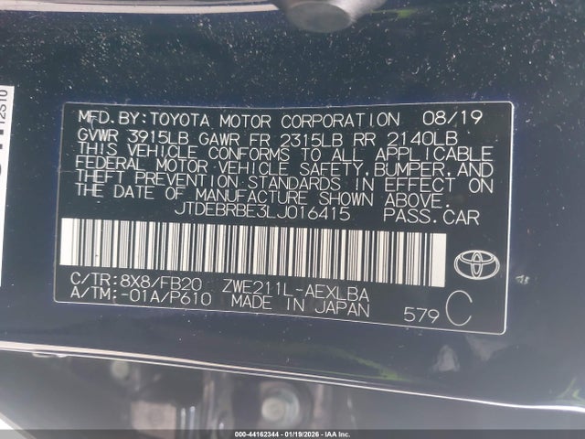 JTDEBRBE3LJ016415 Toyota COROLLA LE