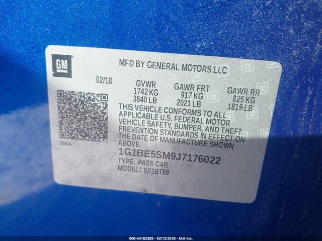 1G1BE5SM9J7176022 Chevrolet Cruze Lt Auto