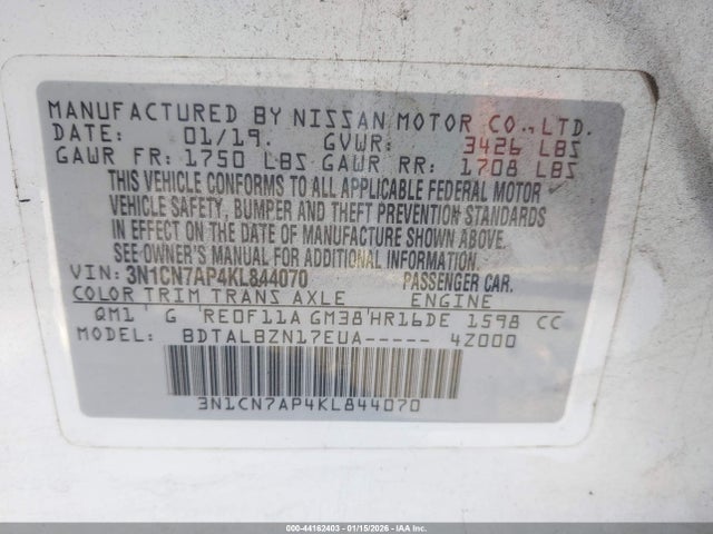 2019 NISSAN VERSA 3N1CN7AP4KL844070 Photo 8