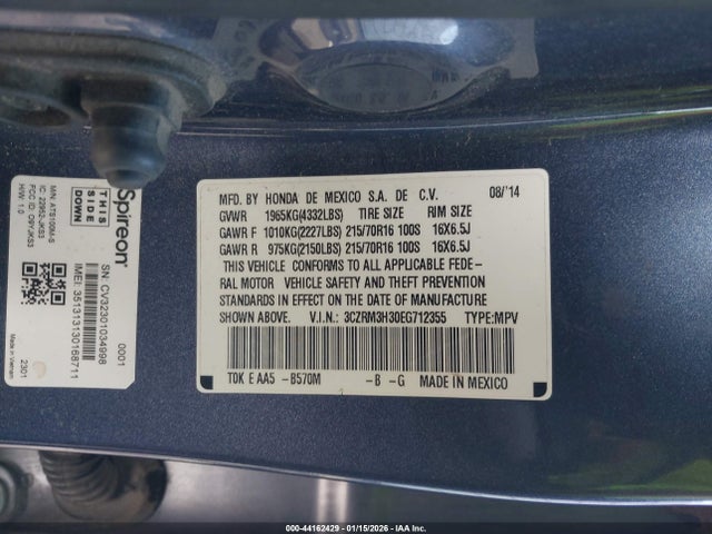 3CZRM3H30EG712355 Honda CR-V LX