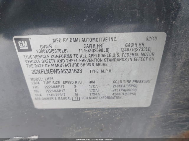 Продажа на аукционе авто 2010 Chevrolet Equinox Lt, vin: 2CNFLNEW5A6321628, номер лота: 44162430