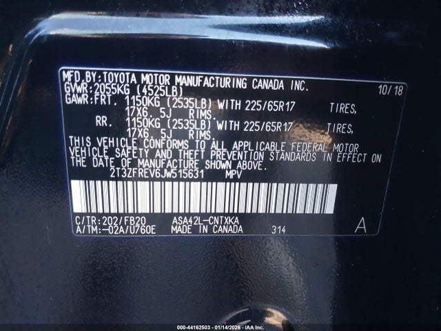2T3ZFREV6JW515631 Toyota RAV4 LE
