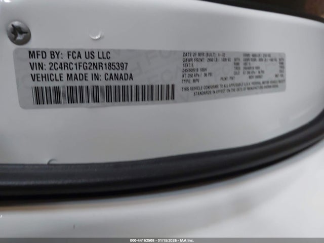 2022 Chrysler Pacifica Touring მანქანა იყიდება აუქციონზე, vin: 2C4RC1FG2NR185397, აუქციონის ნომერი: 44162508