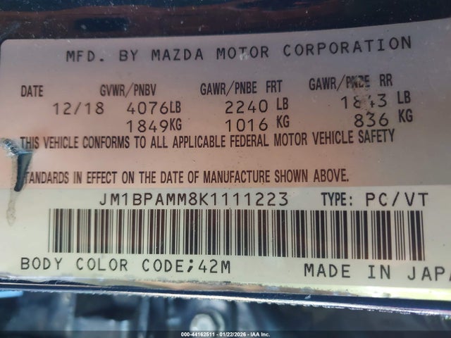Продажа на аукционе авто 2019 Mazda 3 Preferred, vin: JM1BPAMM8K1111223, номер лота: 44162511
