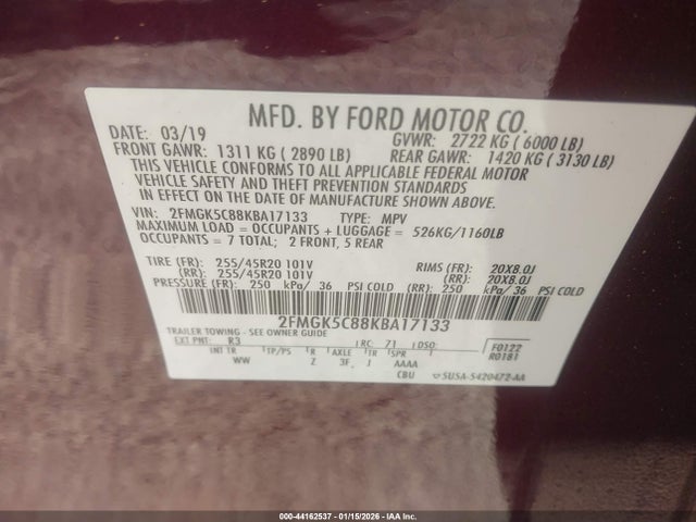 Ford FLEX SEL 2019 2FMGK5C88KBA17133 Image 9
