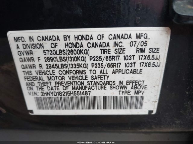 2005 ACURA MDX 2HNYD18215H551487 Photo 8