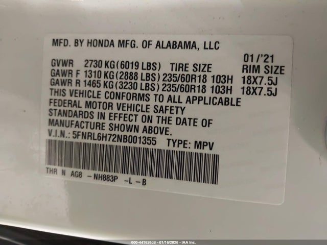 2022 HONDA ODYSSEY 5FNRL6H72NB001355 Photo 8