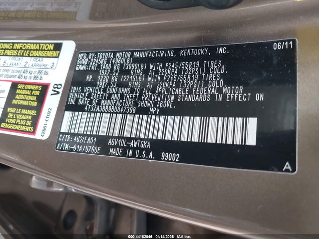 2011 TOYOTA VENZA 4T3ZA3BB9BU047398 Photo 8