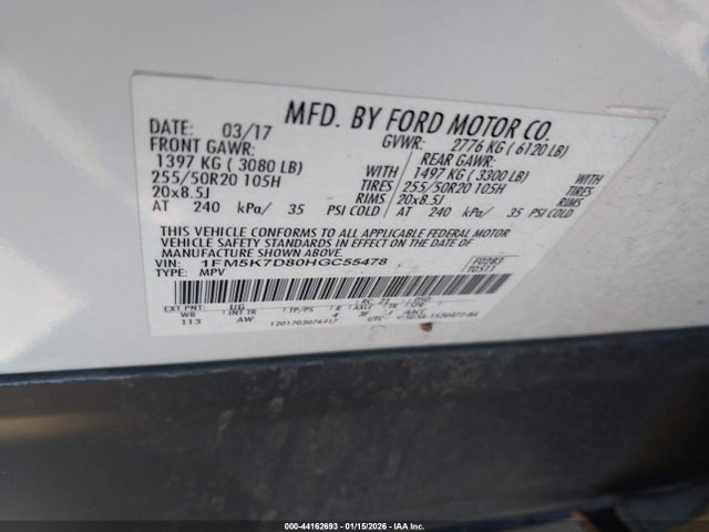 1FM5K7D80HGC55478 Ford EXPLORER XLT