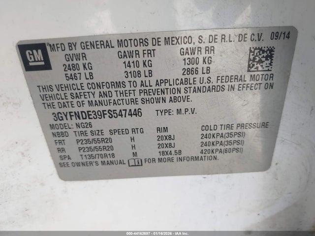 2015 CADILLAC SRX 3GYFNDE39FS547446 Photo 8