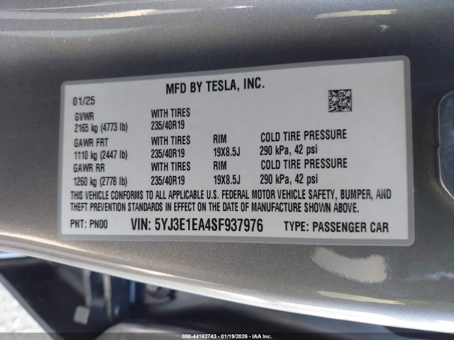 2025 TESLA MODEL 3 5YJ3E1EA4SF937976 Photo 8