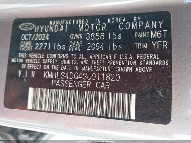 KMHLS4DG4SU911820 Hyundai Elantra Sel Convenience