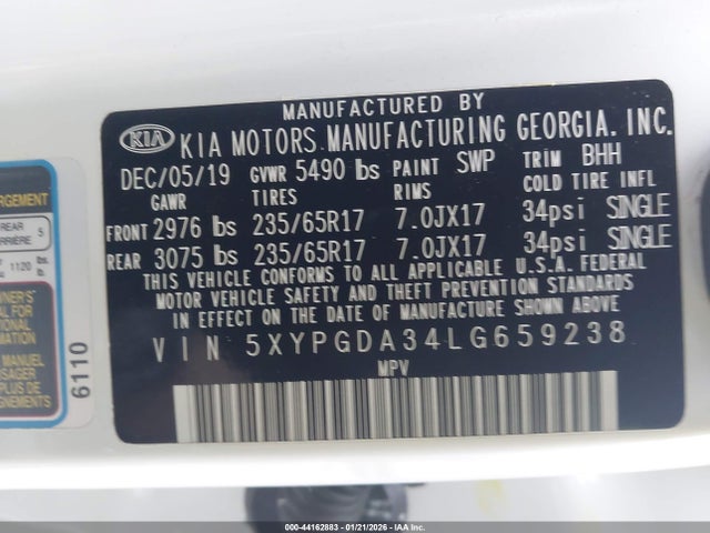 5XYPGDA34LG659238 KIA Sorento 2.4l Lx