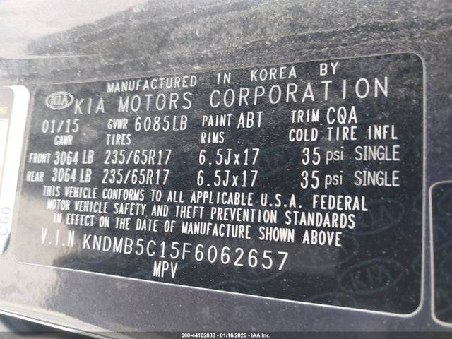 KIA SEDONA LX 2015 KNDMB5C15F6062657 Image 9