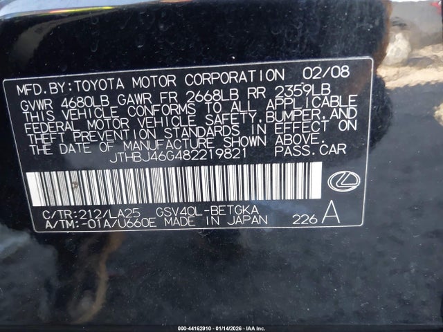 2008 LEXUS ES 350 JTHBJ46G482219821 Photo 8