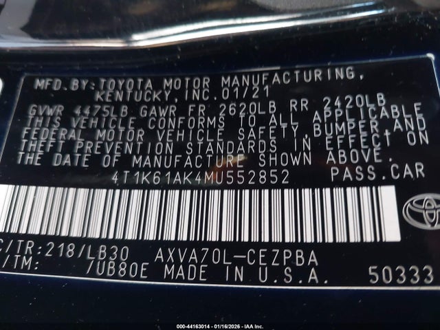 4T1K61AK4MU552852 Toyota CAMRY XSE