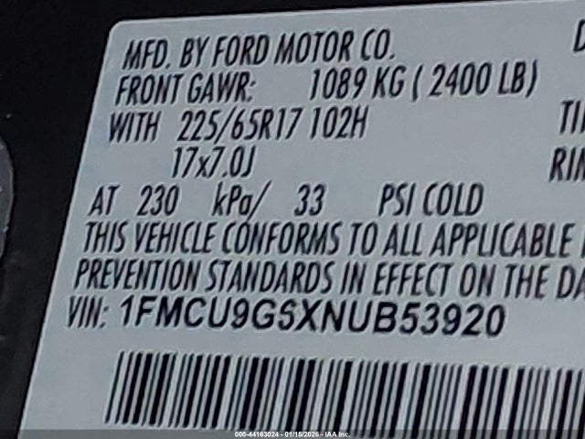 1FMCU9G6XNUB53920 Ford ESCAPE SE