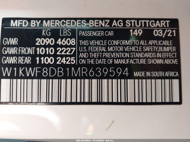 W1KWF8DB1MR639594 Mercedes-Benz C 300 Sedan