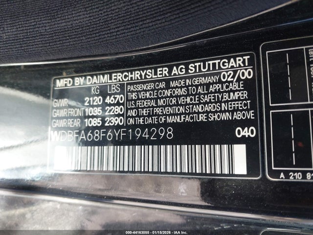 2000 MERCEDES-BENZ SL 500 WDBFA68F6YF194298 Photo 8