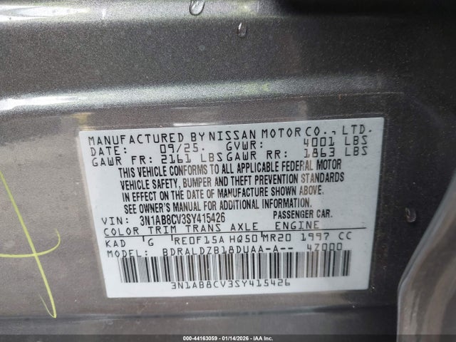 3N1AB8CV3SY415426 Nissan SENTRA SV