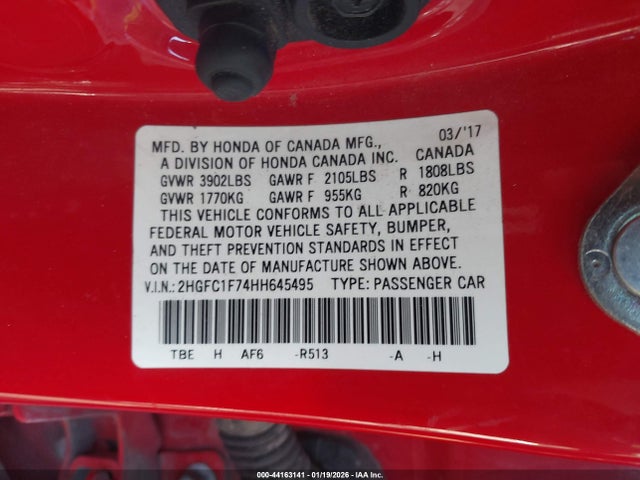 2HGFC1F74HH645495 Honda Civic Ex-l