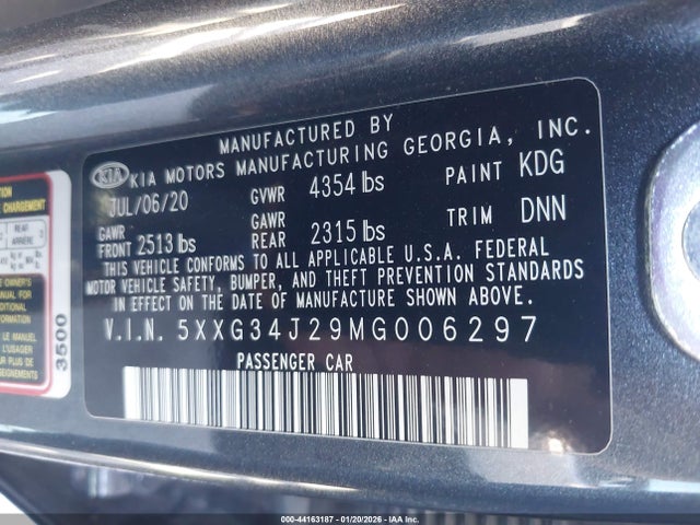 5XXG34J29MG006297 KIA K5 EX