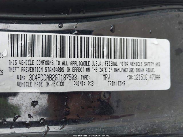 3C4PDCAB2GT187503 Dodge JOURNEY SE