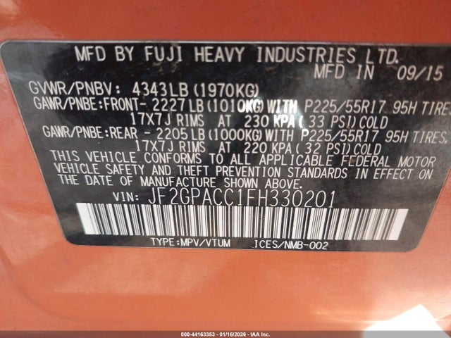 JF2GPACC1FH330201 Subaru Xv Crosstrek 2.0i Premium