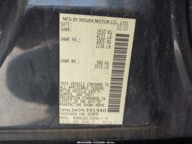 1N4AL3AP2FN391940 Nissan Altima 2.5 S
