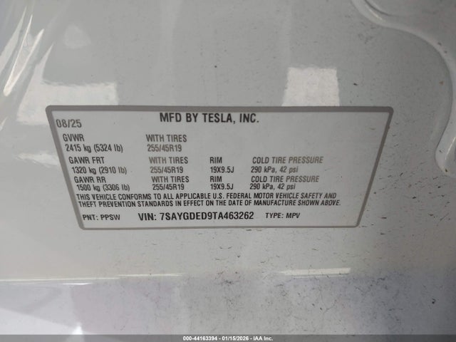 7SAYGDED9TA463262 Tesla Model Y