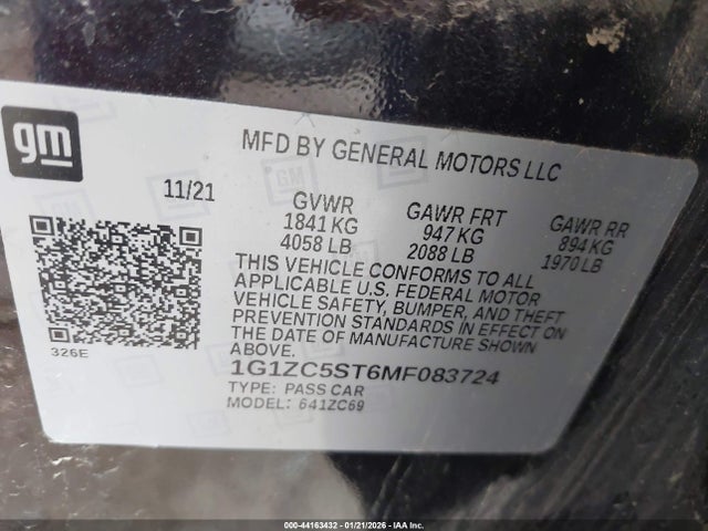 1G1ZC5ST6MF083724 Chevrolet Malibu Fwd 1fl