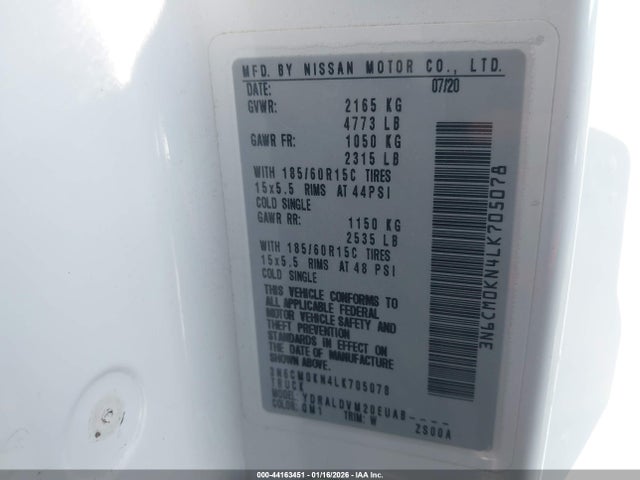 3N6CM0KN4LK705078 Nissan Nv200 Cargo S Xtronic Cvt