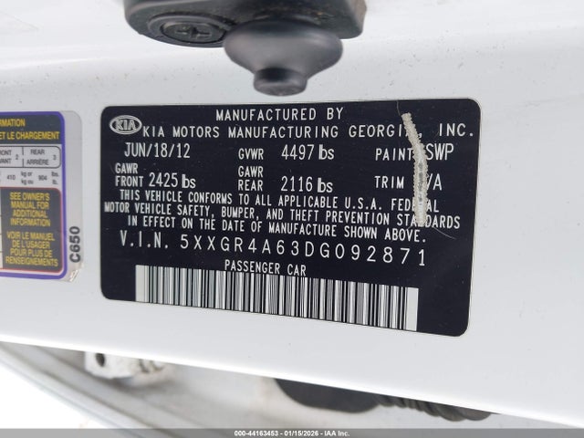 Продажа на аукционе авто 2013 Kia Optima Sx, vin: 5XXGR4A63DG092871, номер лота: 44163453