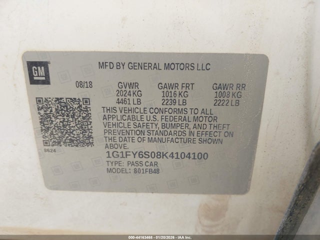 1G1FY6S08K4104100 Chevrolet BOLT EV LT