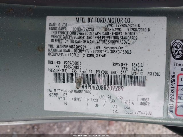 2008 FORD FUSION 3FAHP06Z08R209289 Photo 8