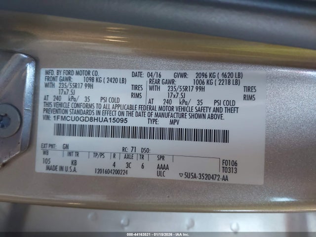 1FMCU0GD8HUA15095 Ford ESCAPE SE
