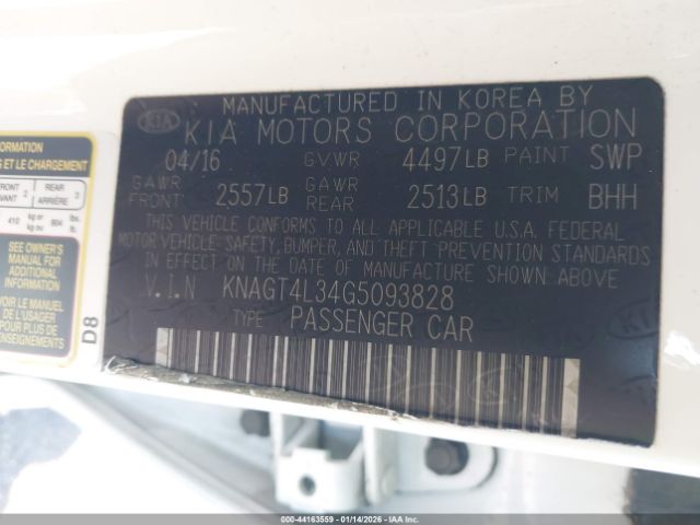 2016 KIA OPTIMA KNAGT4L34G5093828 Photo 8