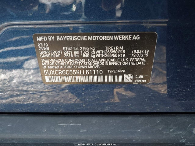 44163575 :رقم المزاد ، 5UXCR6C55KLL61110 vin ، 2019 Bmw X5 Xdrive40i مزاد بيع