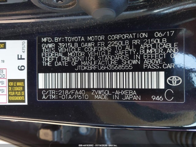 JTDKBRFU6H3568555 Toyota Prius One