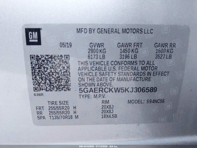 44163589 :رقم المزاد ، 5GAERCKW5KJ306589 vin ، 2019 Buick Enclave Fwd Premium مزاد بيع