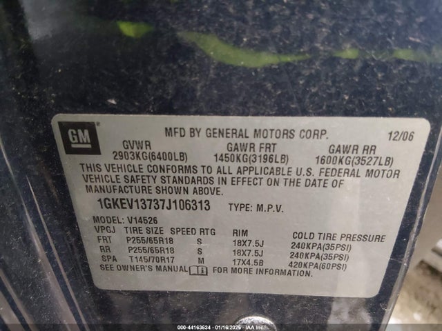 Продаж на аукціоні авто 2007 Gmc Acadia Sle-1, vin: 1GKEV13737J106313, номер лоту: 44163634