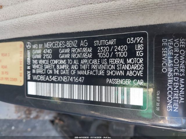 1992 MERCEDES-BENZ 400 WDBEA34EXNB741647 Photo 8