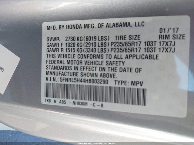 5FNRL5H44HB003290 Honda ODYSSEY EX