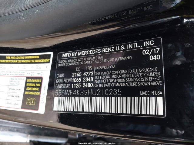 2017 Mercedes-benz C 300 4matic მანქანა იყიდება აუქციონზე, vin: 55SWF4KB9HU210235, აუქციონის ნომერი: 44163691