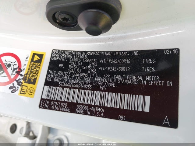 5TDKKRFH5GS140265 Toyota Highlander Xle V6