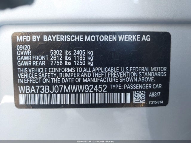 2021 BMW 540I WBA73BJ07MWW92452 Photo 8